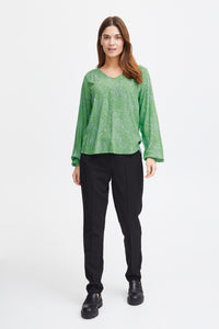 Fransa FrSilje Online Lime Abstract Printed V-Neck Blouse, 20613270