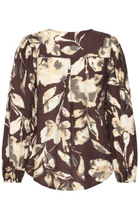 Fransa FrAriana Fudge Burgundy Floral V-Neck Blouse