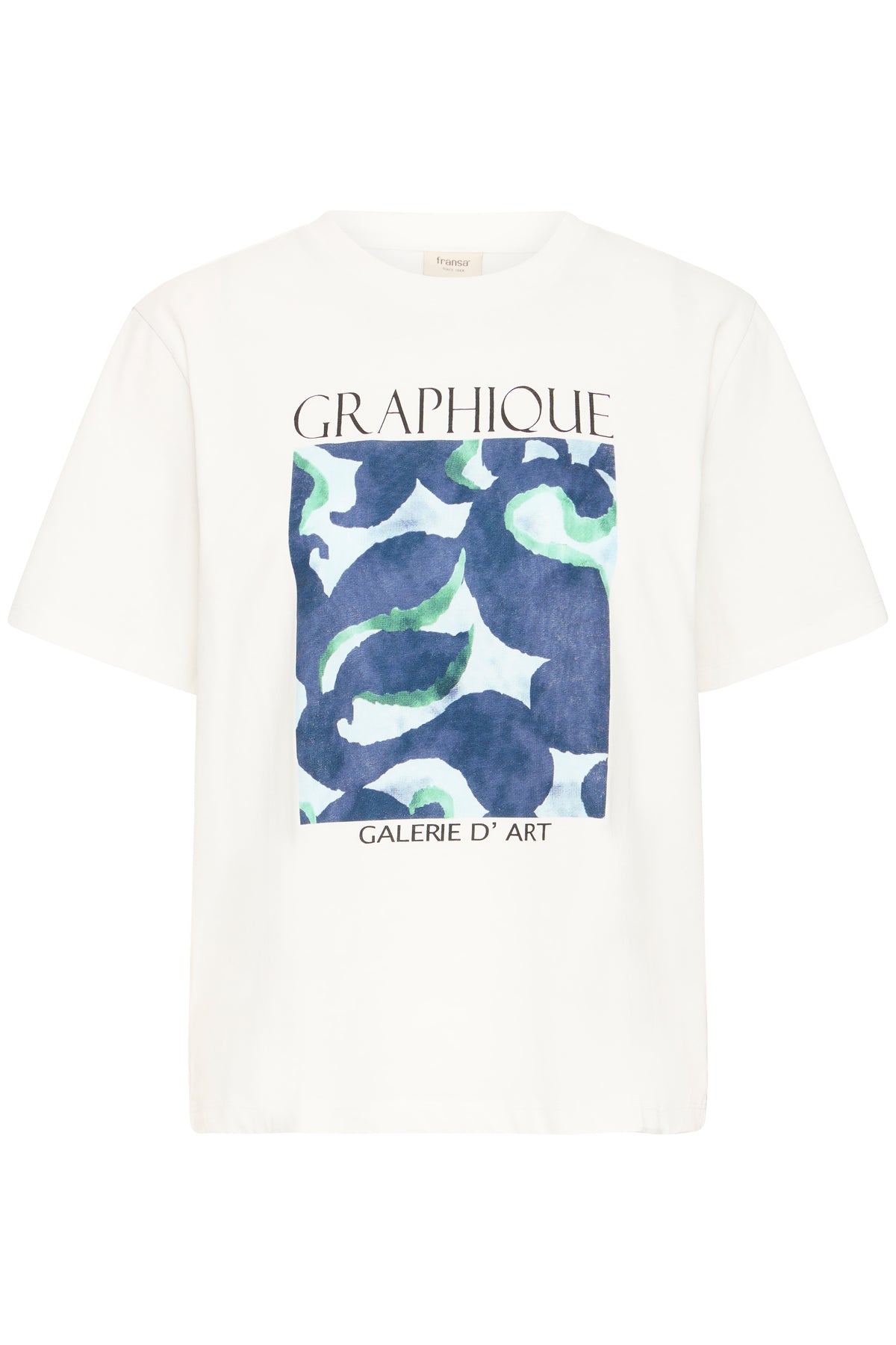 Fransa FrWrenly White T-Shirt with Navy Graphic Logo, 20617489