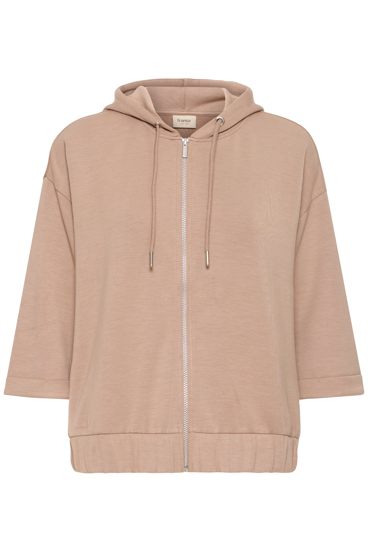 Fransa FrAurora Modal Taupe 3/4 Sleeve Zip Hoodie, 20617574