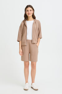 Fransa FrAurora Modal Taupe 3/4 Sleeve Zip Hoodie, 20617574