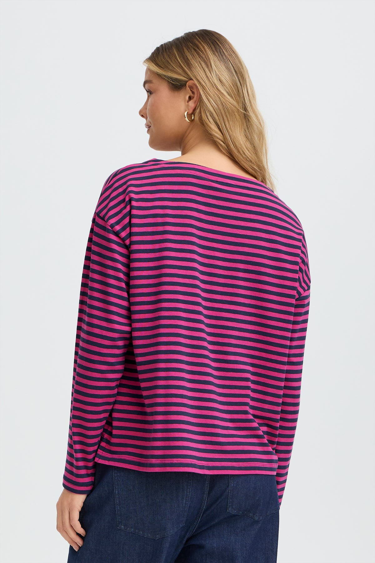 Fransa FrSiva Very Berry Stripe Oversized Long Sleeve Top