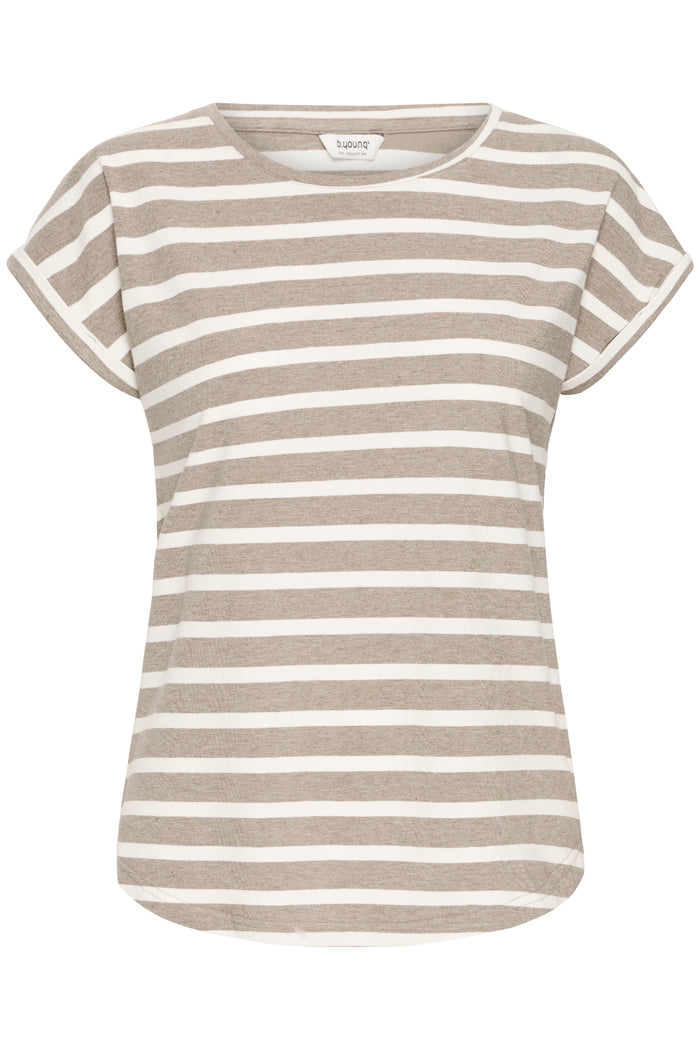 B.Young ByPamila Chinchilla Beige Melange Stripe T-Shirt, 20809561