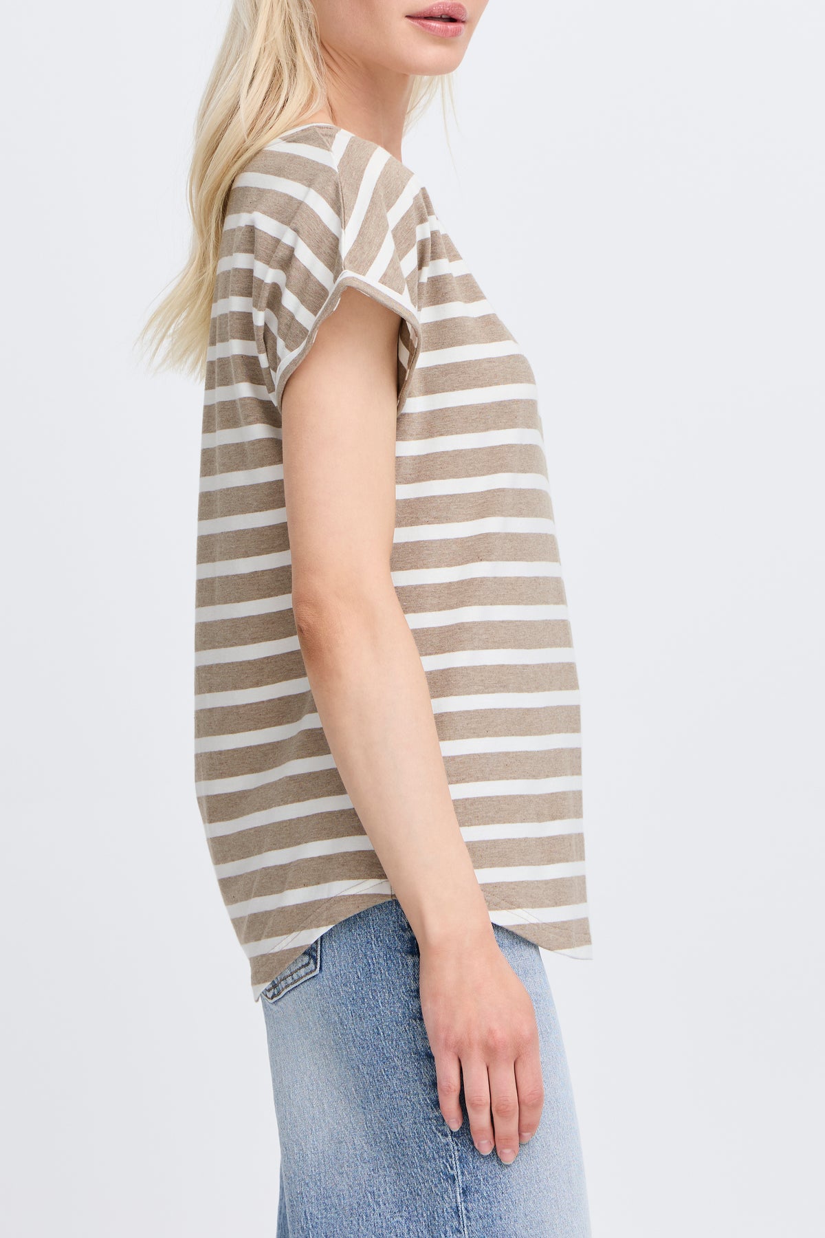 B.Young ByPamila Chinchilla Beige Melange Stripe T-Shirt, 20809561