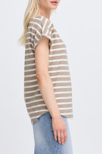 B.Young ByPamila Chinchilla Beige Melange Stripe T-Shirt, 20809561