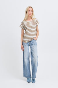 B.Young ByPamila Chinchilla Beige Melange Stripe T-Shirt, 20809561