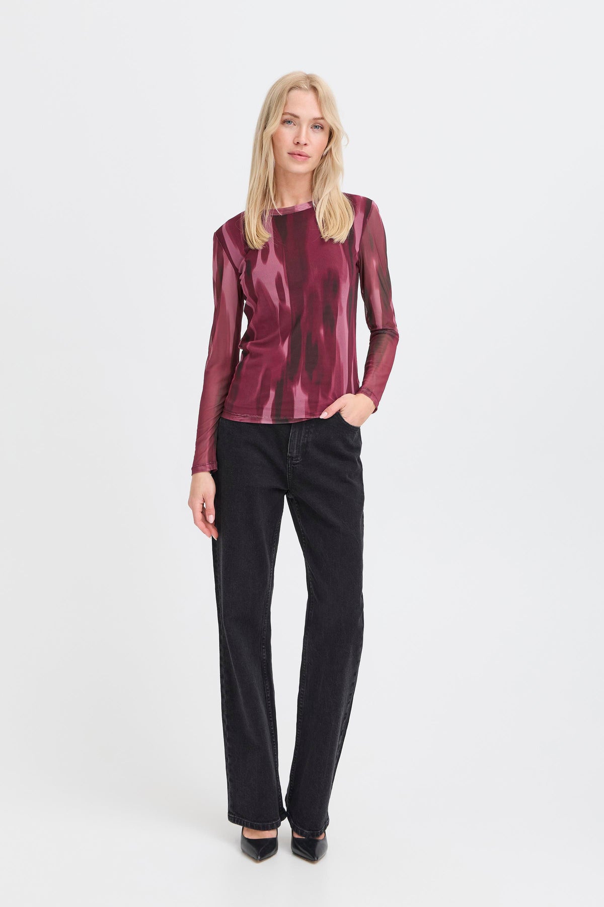PRE-ORDER - B.Young Bypaloma Port Royale Printed Long Sleeve Mesh Top - (DESPATCH 19TH SEPTEMBER)