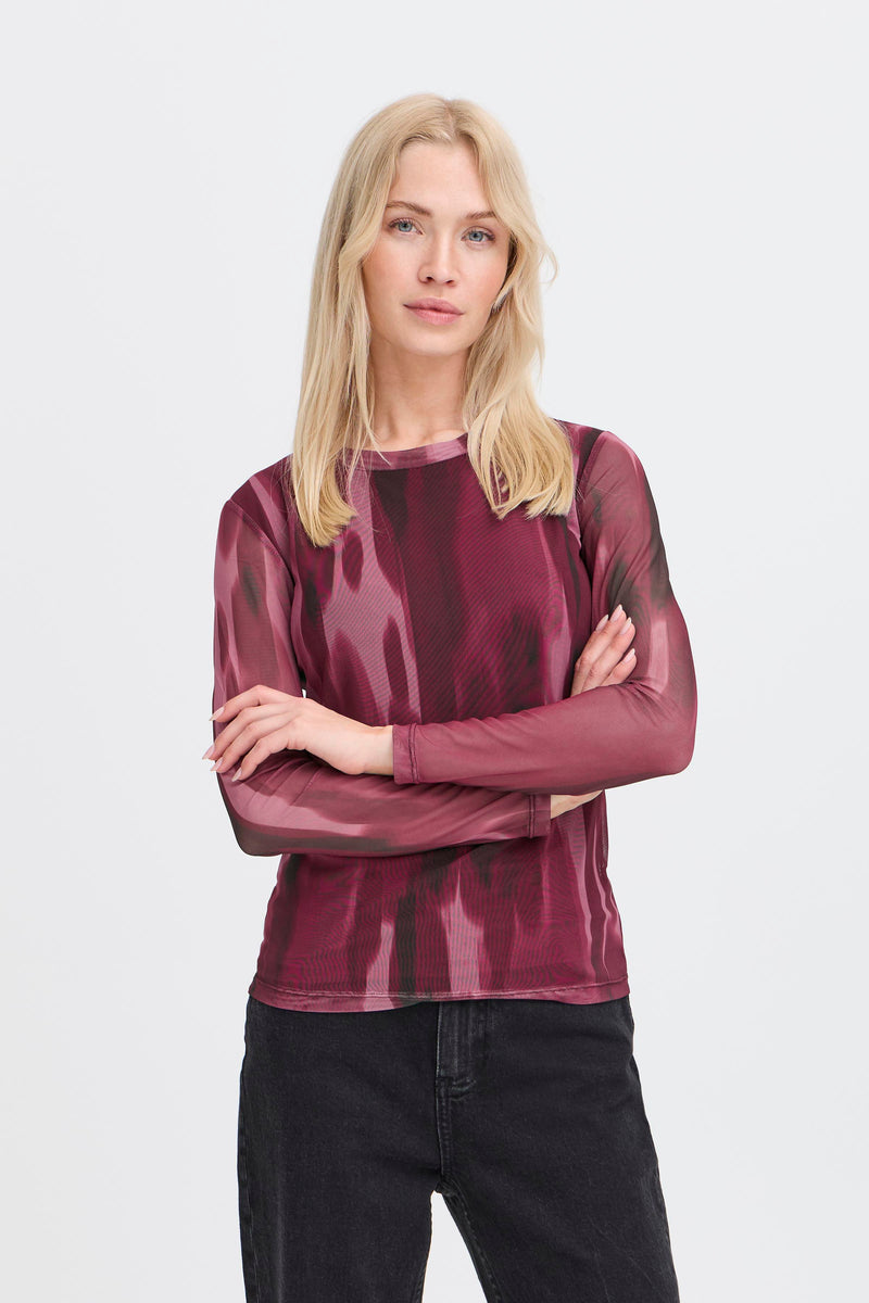 PRE-ORDER - B.Young Bypaloma Port Royale Printed Long Sleeve Mesh Top - (DESPATCH 19TH SEPTEMBER)
