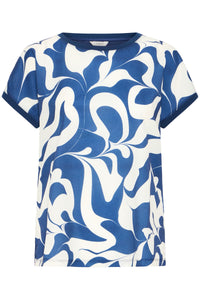 B.Young ByPanya Medieval Blue Swirl Print Silky Front T-Shirt