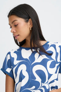 B.Young ByPanya Medieval Blue Swirl Print Silky Front T-Shirt