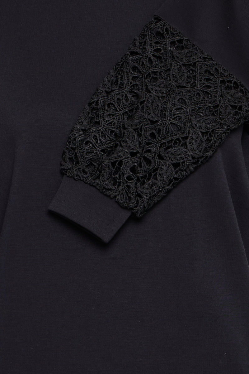 B.Young ByPusti Black Modal Sweatshirt with Lace Sleeves, 20816659