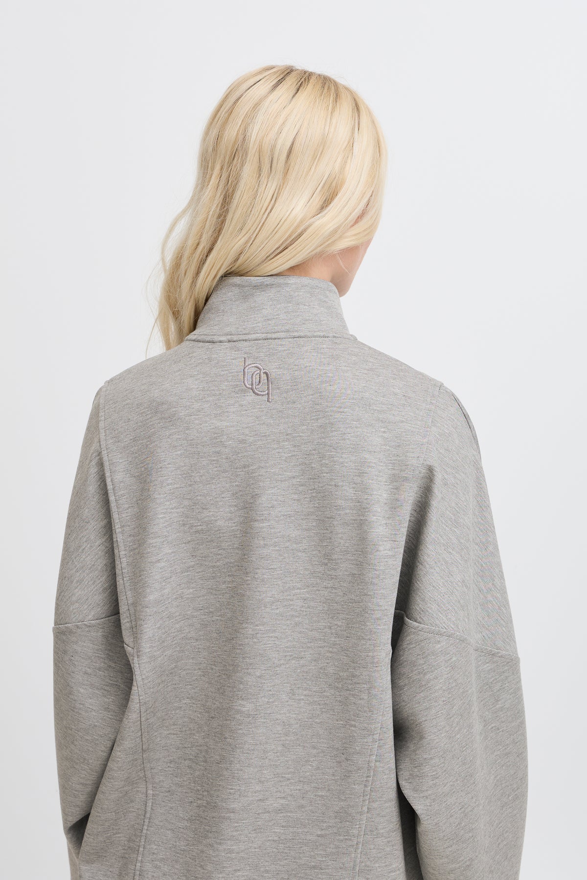 B.Young ByPusti Mid Grey Melange Modal Oversized Half Zip Sweatshirt