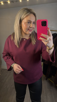 Access Fashion Burgundy Boat Neckline Blouse with Embellishment