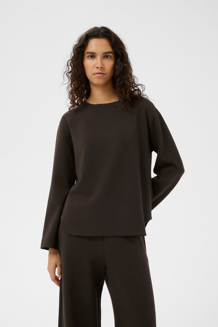 BACK IN STOCK - InWear Gincent Chocolate Brown Modal Supersoft Dipped Hem Sweatshirt