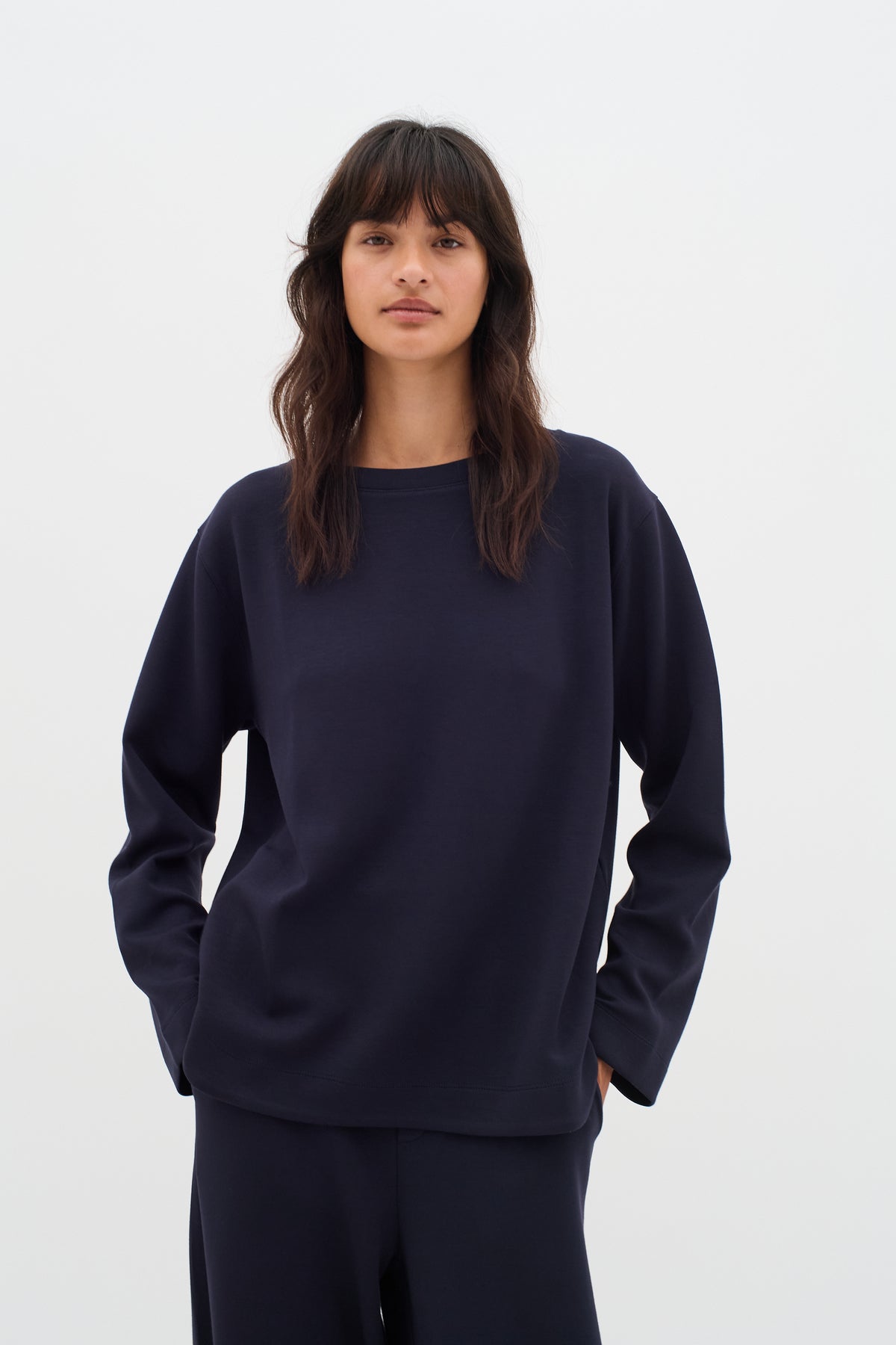 BACK IN STOCK - InWear Gincent Marine Blue Modal Supersoft Dipped Hem Sweatshirt