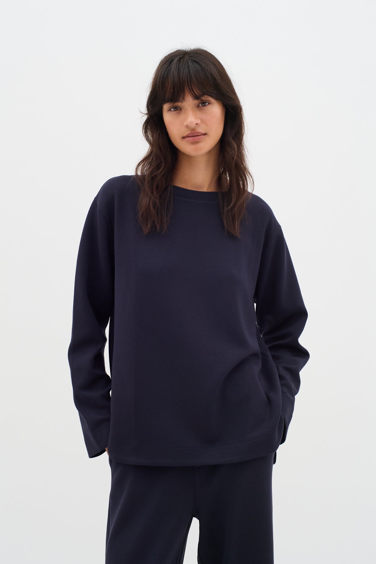 BACK IN STOCK - InWear Gincent Marine Blue Modal Supersoft Dipped Hem Sweatshirt
