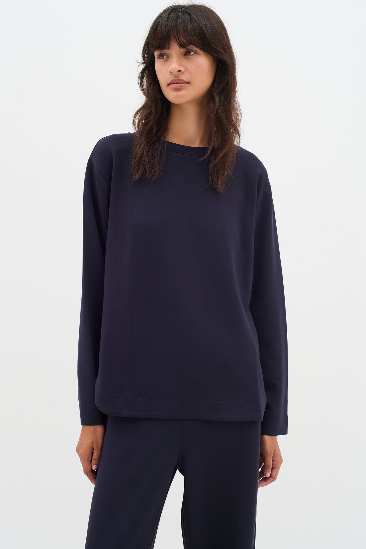 BACK IN STOCK - InWear Gincent Marine Blue Modal Supersoft Dipped Hem Sweatshirt
