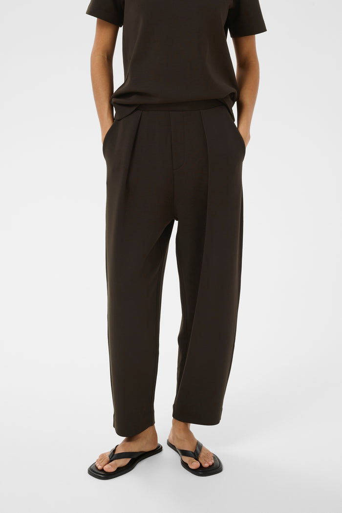 BACK IN STOCK - InWear PannieIW Chocolate Brown Modal Barrel Leg Ankle Length Trousers