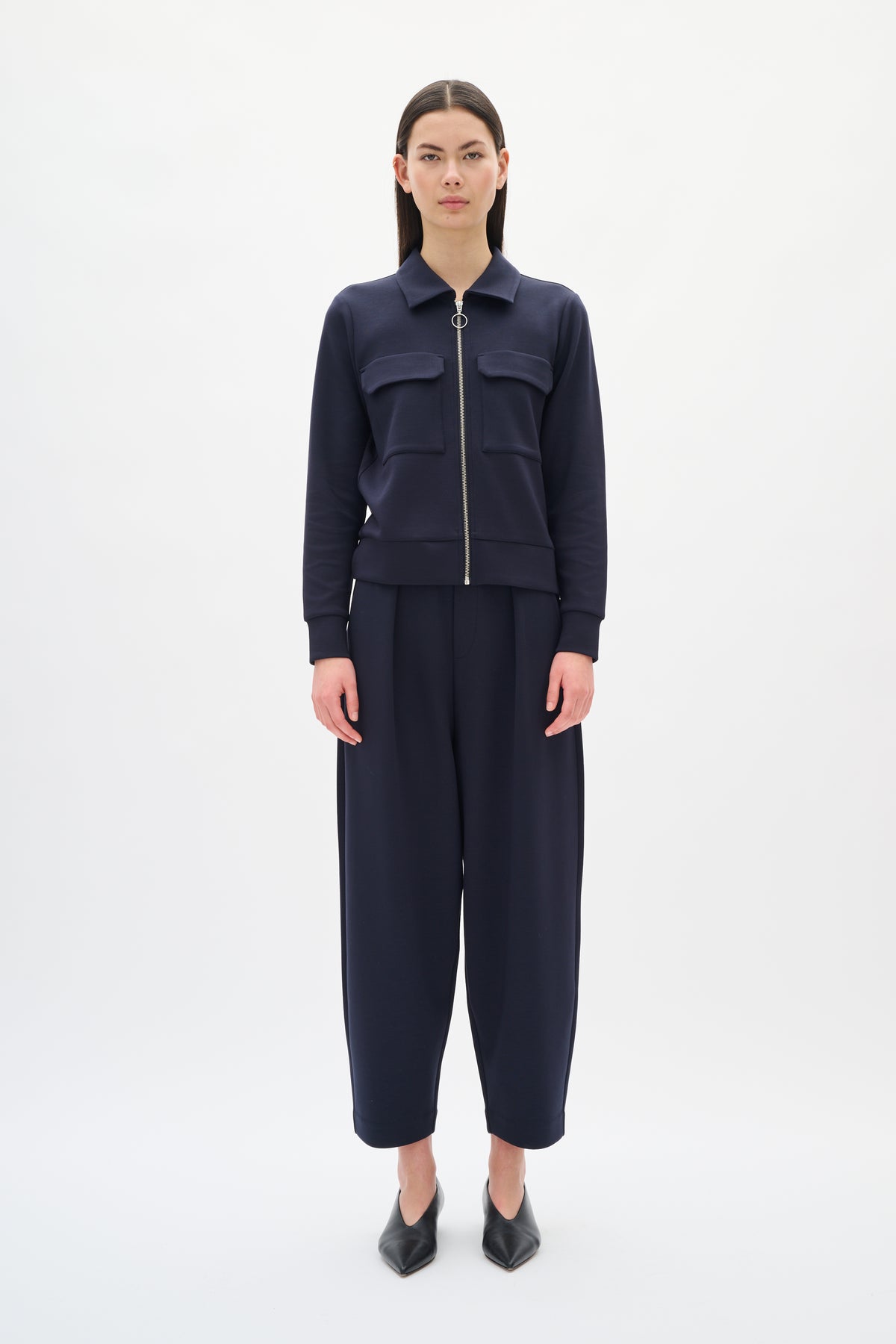 InWear PannieIW Marine Blue Modal Barrel Leg Ankle Length Trousers