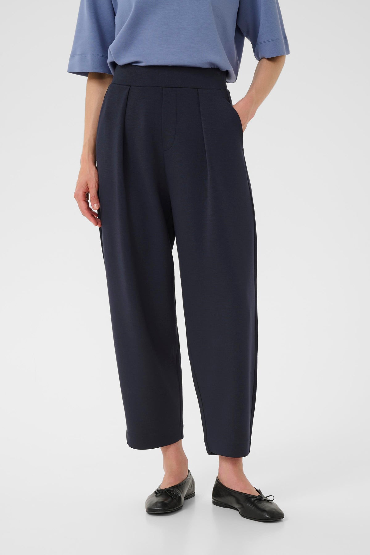 InWear PannieIW Marine Blue Modal Barrel Leg Ankle Length Trousers