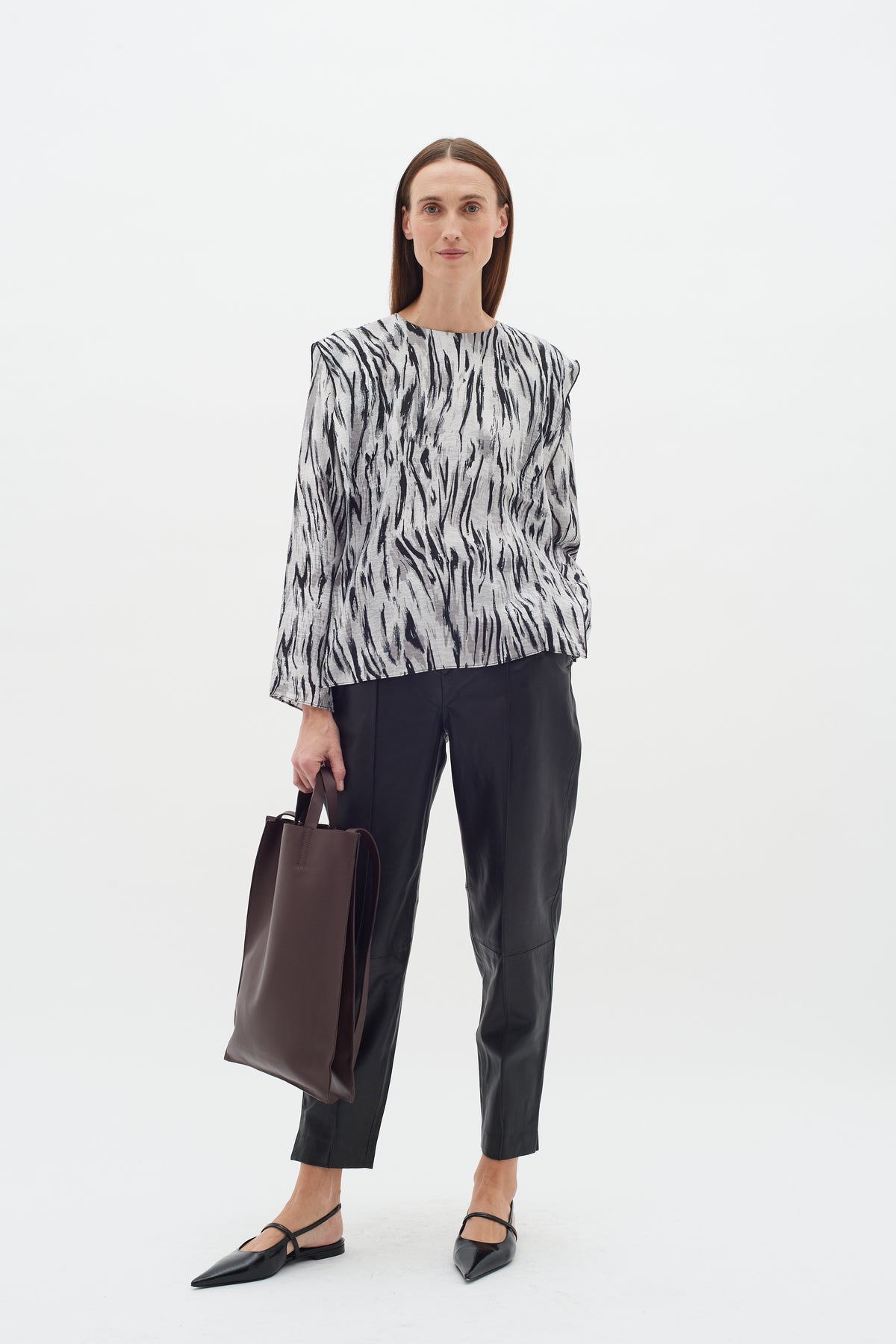 InWear Milda Granite Grey Abstract Printed Relaxed Fit Blouse, 30109697