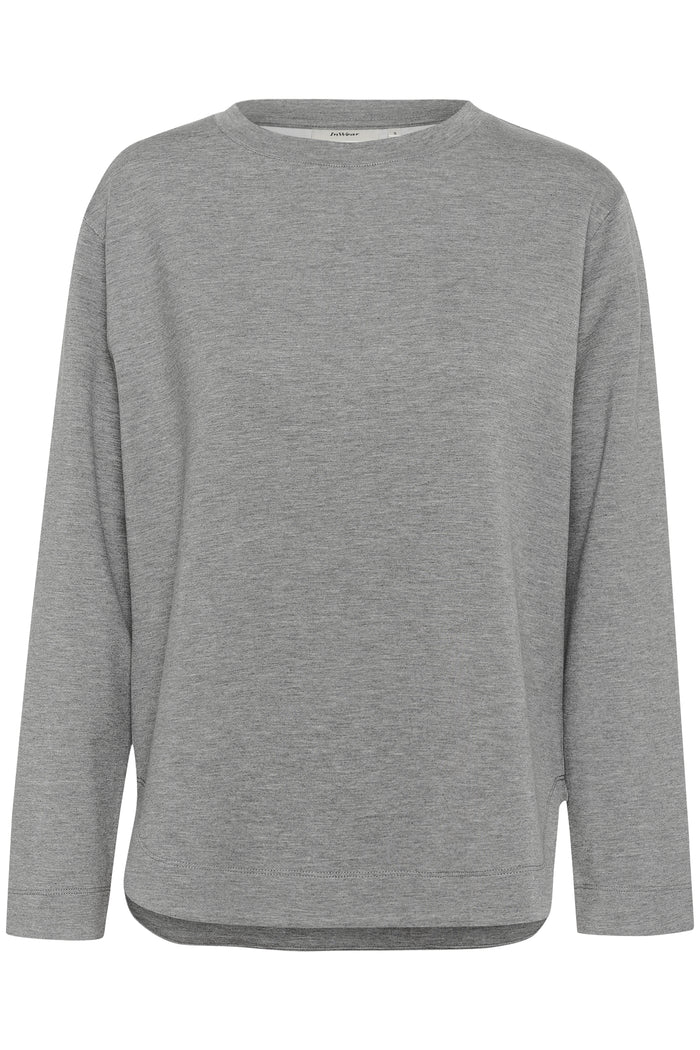 InWear Gincent Medium Grey Melange Modal Supersoft Dipped Hem Sweatshirt, 30109922