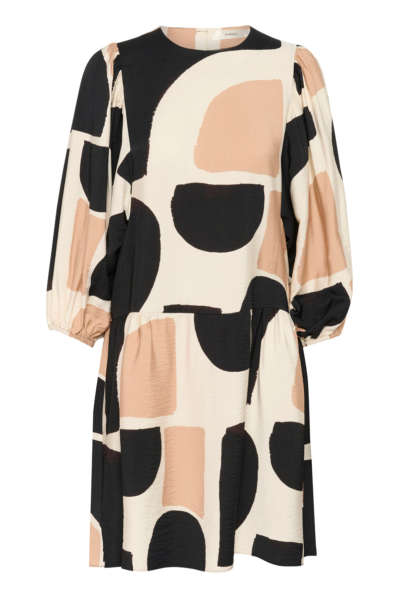 InWear CominoIW Black/Beige Block Printed Layered Hem Dress, 30110236