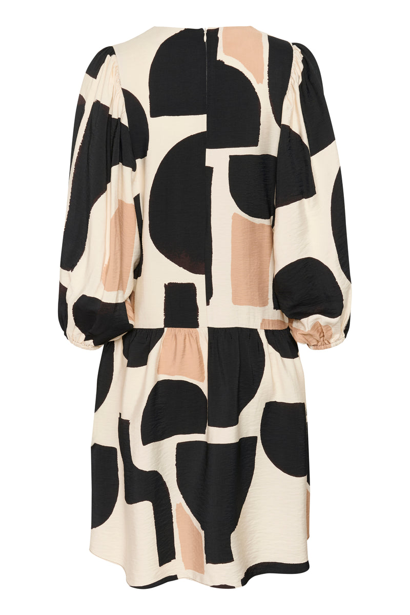 InWear CominoIW Black/Beige Block Printed Layered Hem Dress, 30110236