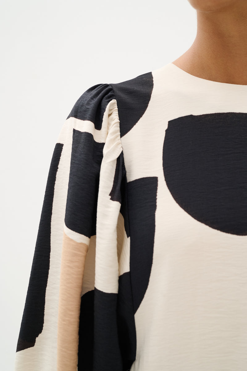 InWear CominoIW Black/Beige Block Printed Layered Hem Dress, 30110236