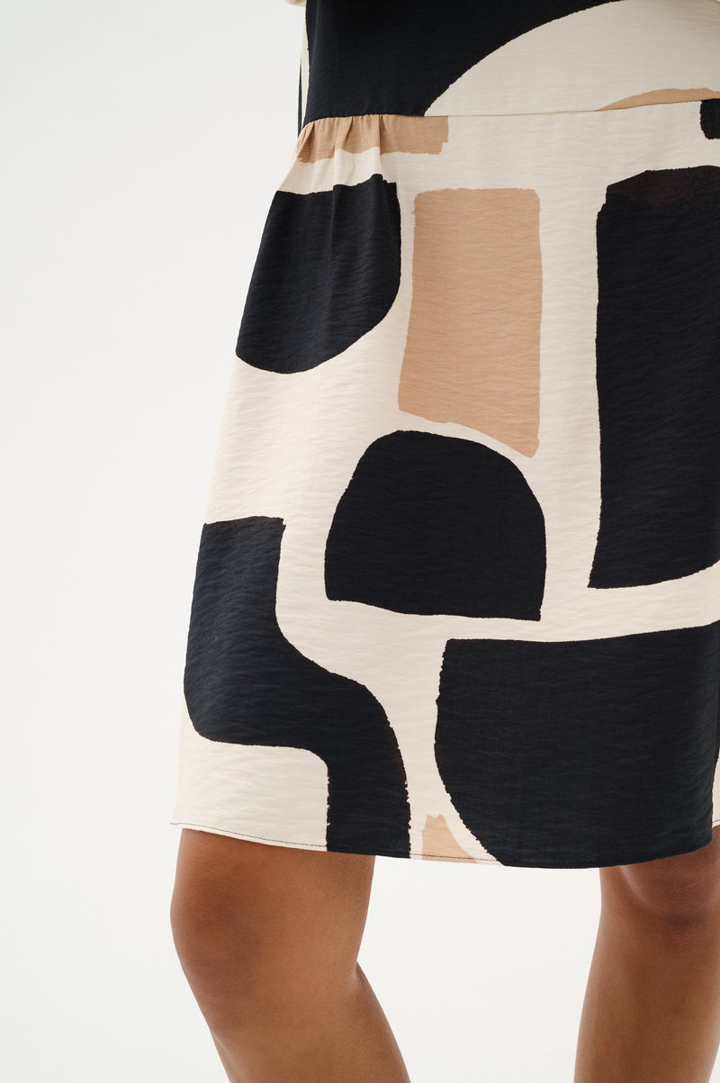 InWear CominoIW Black/Beige Block Printed Layered Hem Dress, 30110236