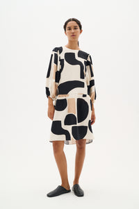 InWear CominoIW Black/Beige Block Printed Layered Hem Dress, 30110236