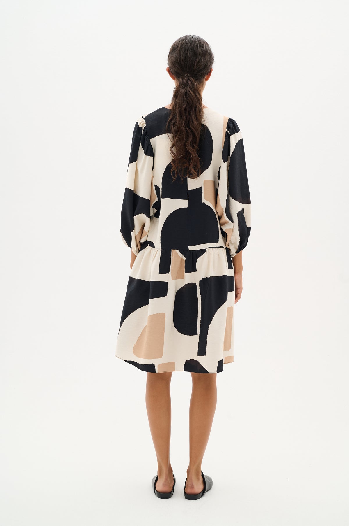 InWear CominoIW Black/Beige Block Printed Layered Hem Dress, 30110236