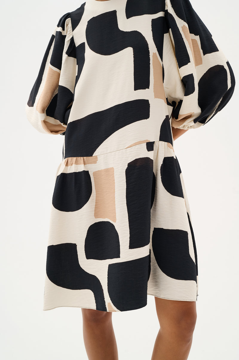 InWear CominoIW Black/Beige Block Printed Layered Hem Dress, 30110236
