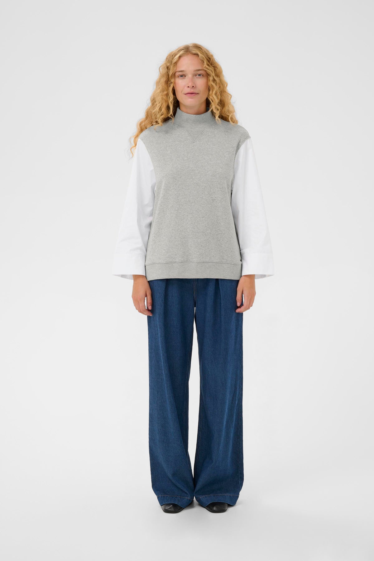 InWear Capella Grey Melange Sweatshirt with Button Detailing