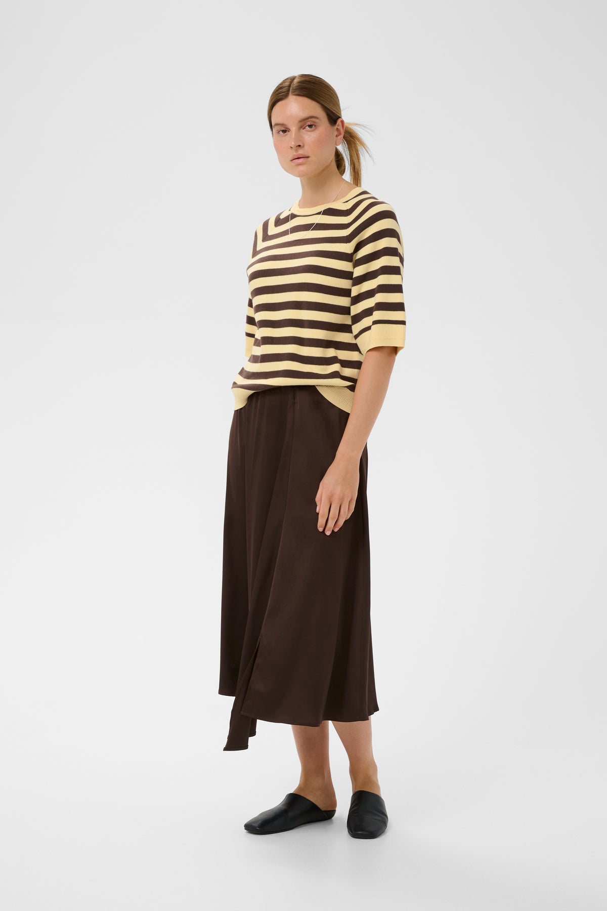 InWear MadieIW Coffee Bean/Chamomile Stripe Knitted T-Shirt Pullover, 30112398