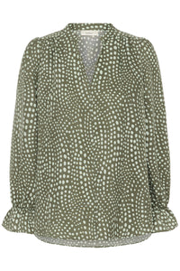 InWear LibertyIW Mulled Basil Polka Dot V-Neck Blouse, 30112584
