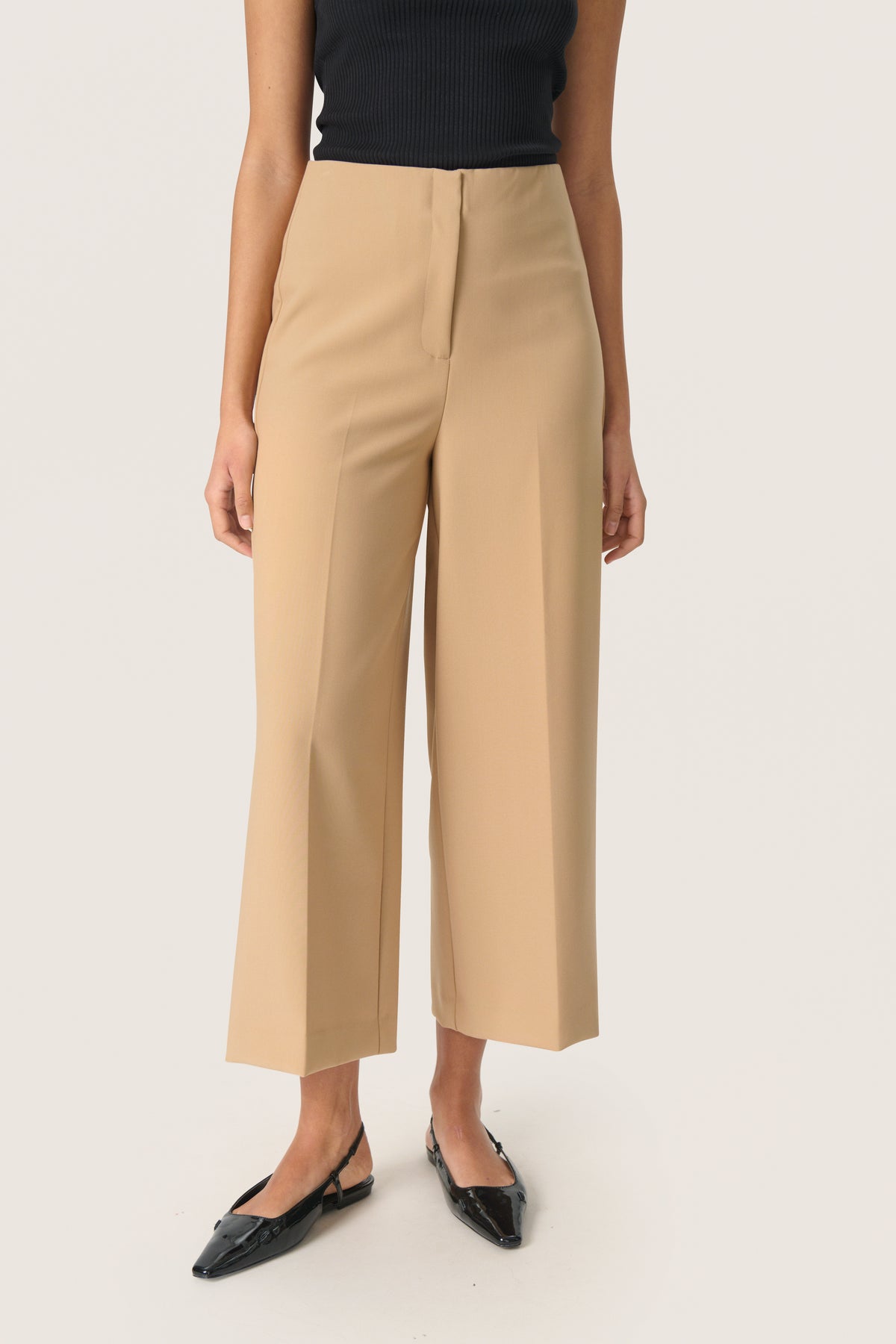 Soaked in Luxury Corinne Travertine Beige Wide Cropped Culotte Trouser