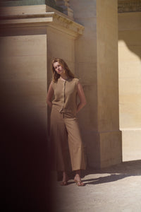 Soaked in Luxury Corinne Travertine Beige Wide Cropped Culotte Trouser
