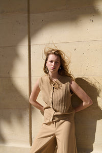 Soaked in Luxury Corinne Travertine Beige Wide Cropped Culotte Trouser