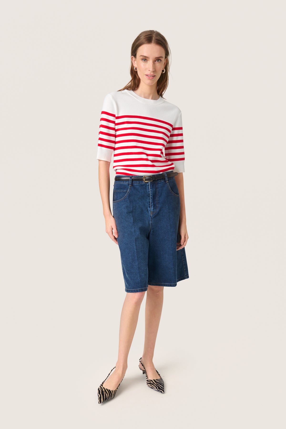 Soaked in Luxury Spina Goji Berry/White Striped Knitted T-Shirt