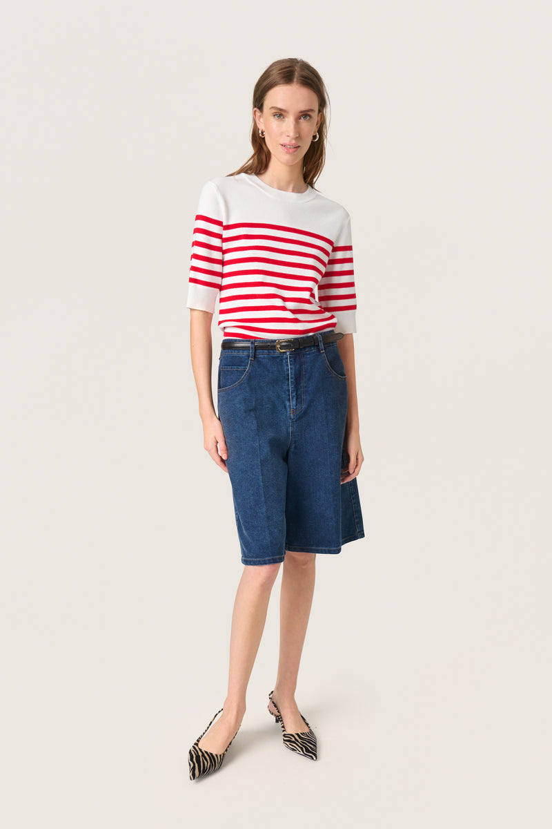 Soaked in Luxury Spina Goji Berry/White Striped Knitted T-Shirt