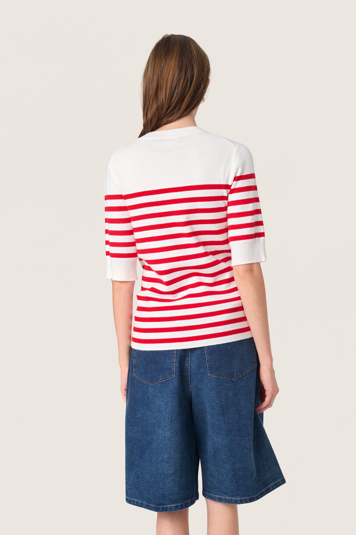 Soaked in Luxury Spina Goji Berry/White Striped Knitted T-Shirt