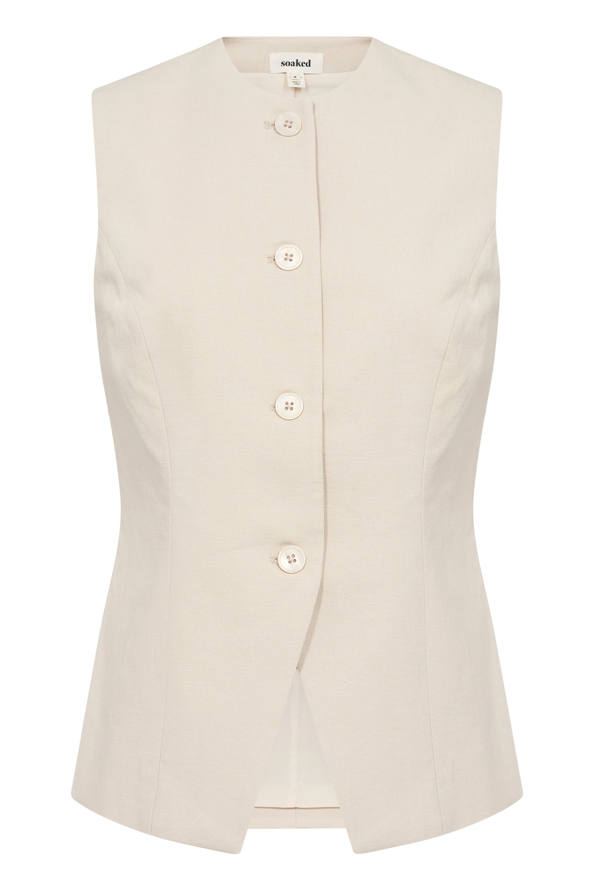 Soaked Linnena Beige Linen Fitted Waistcoat, 30408109