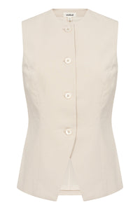 Soaked Linnena Beige Linen Fitted Waistcoat, 30408109