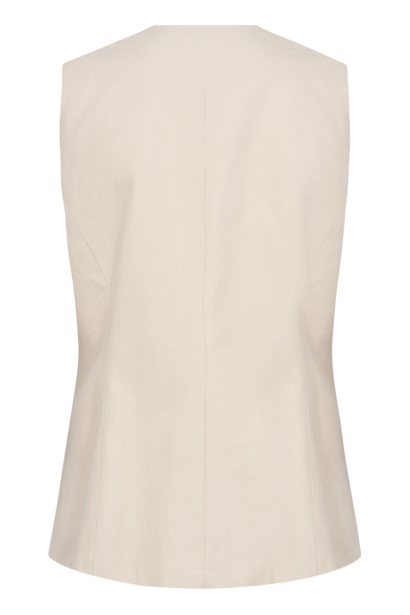 Soaked Linnena Beige Linen Fitted Waistcoat, 30408109
