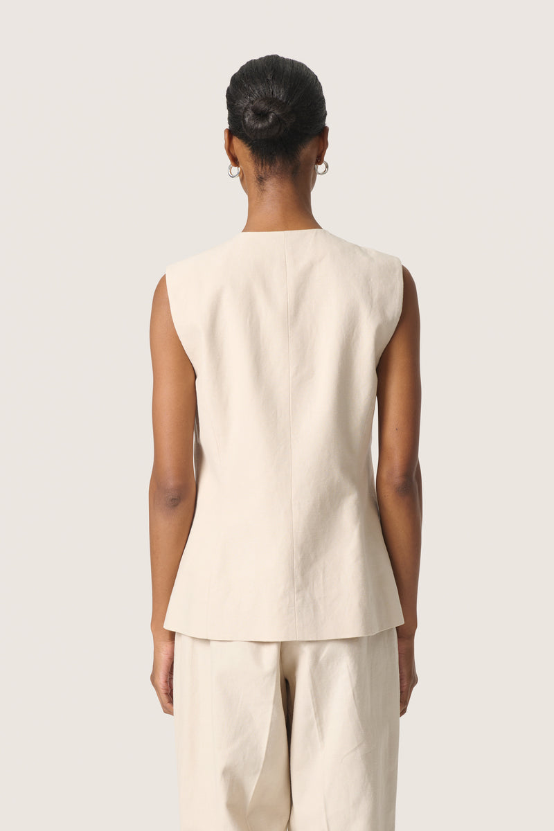Soaked Linnena Beige Linen Fitted Waistcoat, 30408109