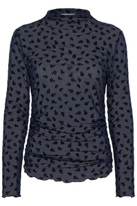 Soaked in Luxury SLSeren Salute Navy Mesh Embroidered Floral Long Sleeve Top, 30408884