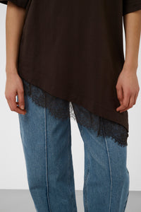 Soaked in Luxury SLJina Chocolate Torte Longline Lace T-Shirt, 30409760