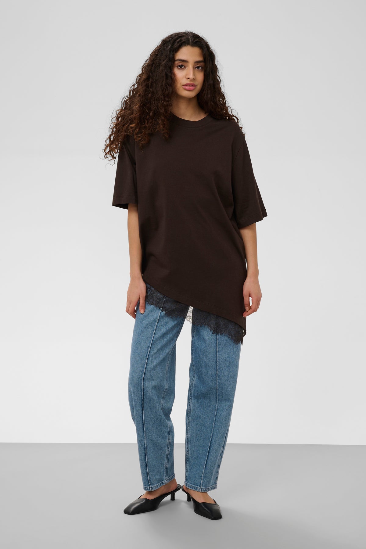 Soaked in Luxury SLJina Chocolate Torte Longline Lace T-Shirt, 30409760