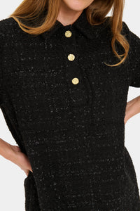 Saint Tropez Nigella Black Tweed Embellished Button A-Line Dress